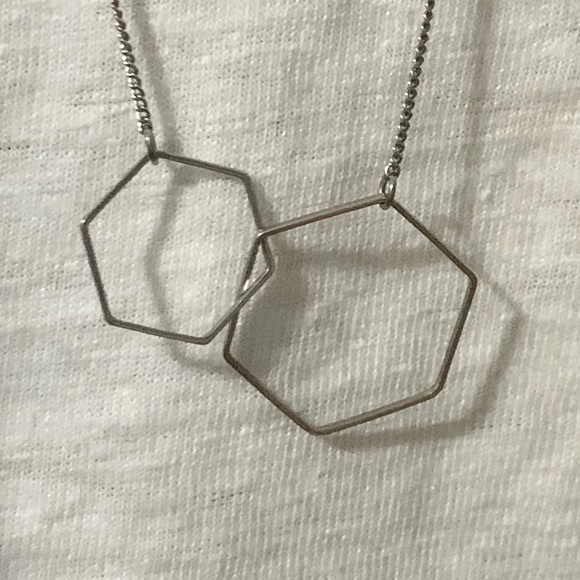 Silvertone Geometric Hexagon Shape Long Necklace - Picture 4 of 7